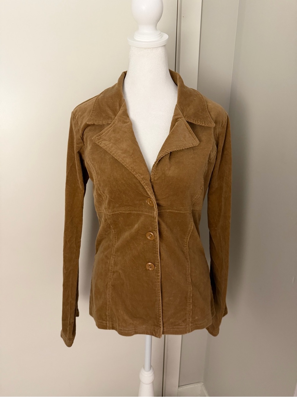 Y2K Tailored Fitted Corduroy Button-Front Jacket - Brown